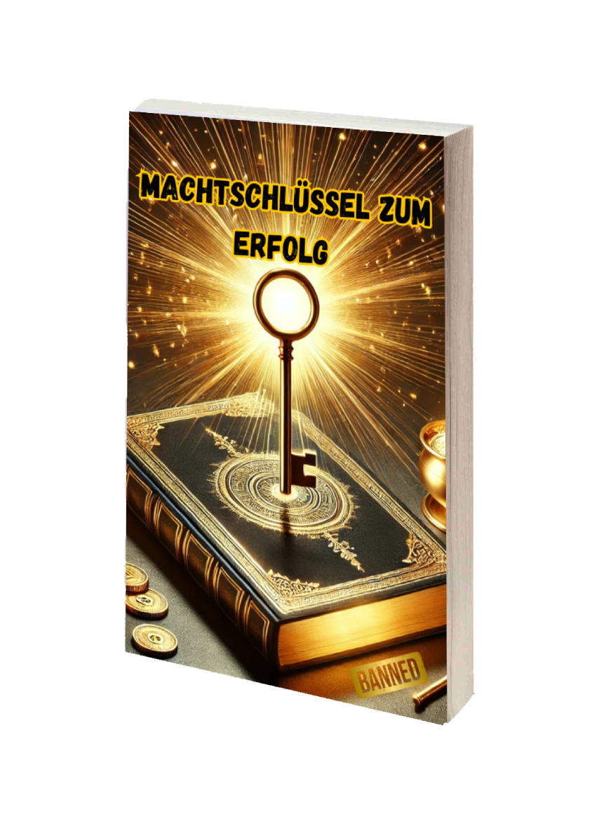 Cover of the book "Machtschlüssel zum Erfolg" with a glowing key and mysterious elements, symbolizing universal laws for success.